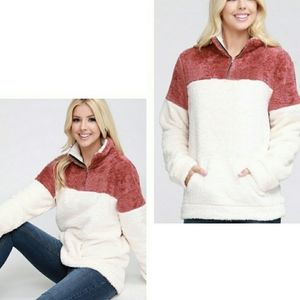 Ninexis Colorblock Sherpa Pullover Sweater Jacket w Kangaroo Pocket